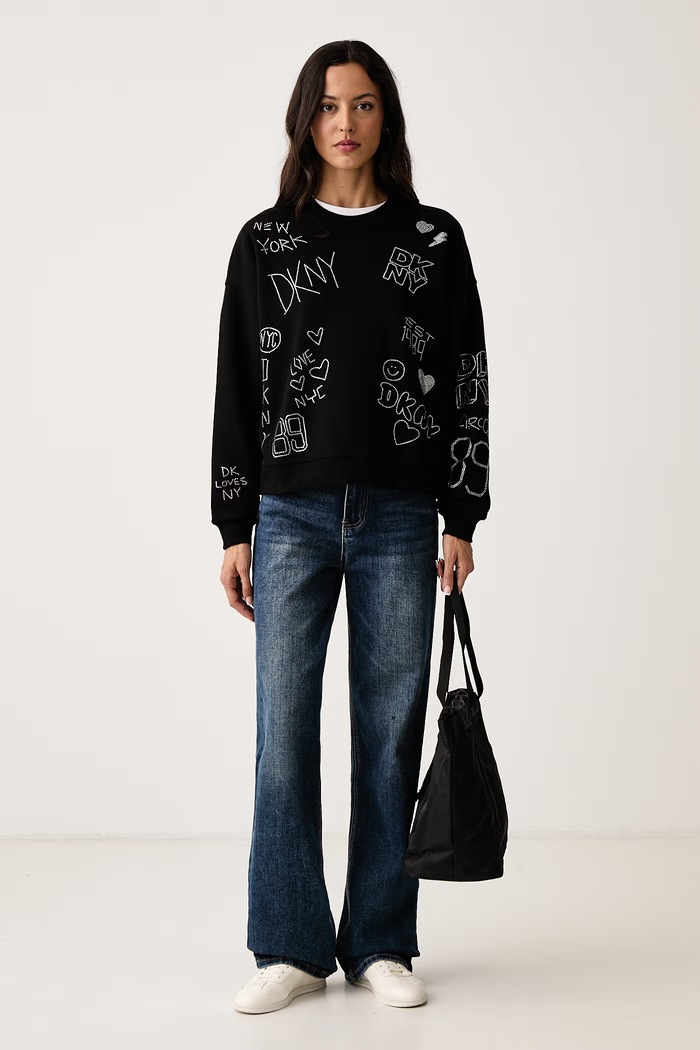 DKNY Bluza damska z bawełną DJ6T1840 czarny AW26