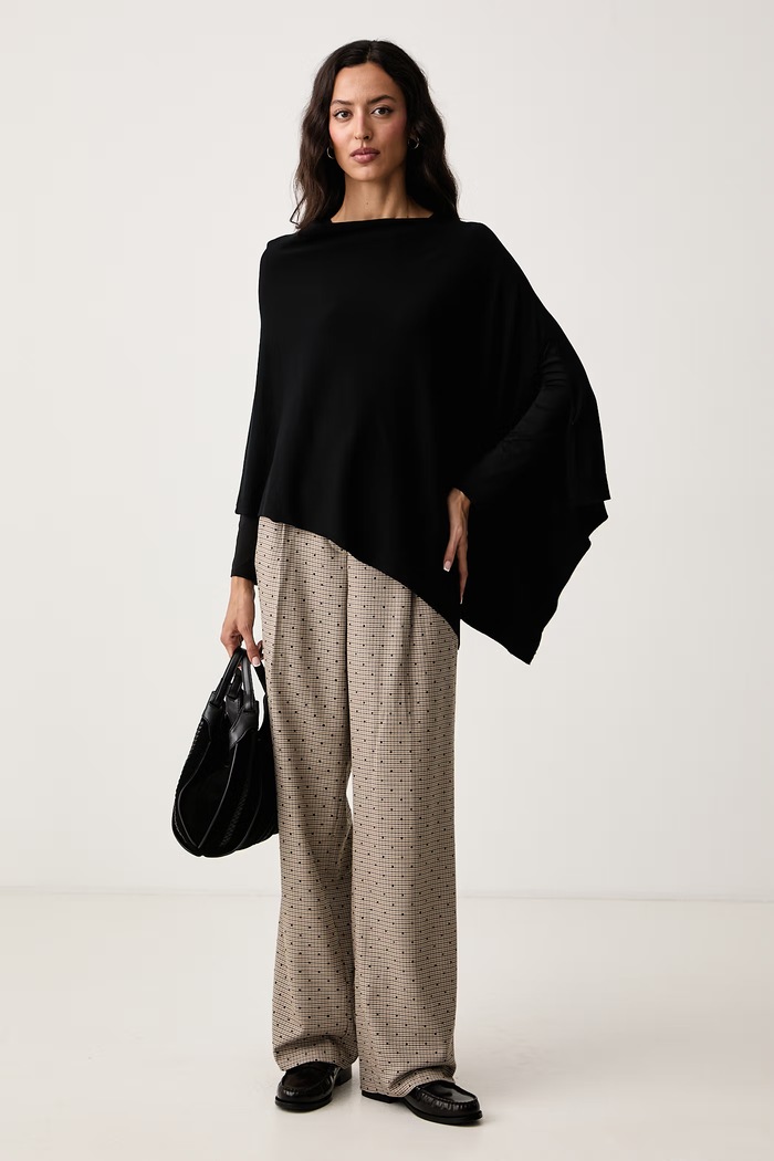 DKNY Poncho damskie z wiskozą DJ6R0981 czarny AW26