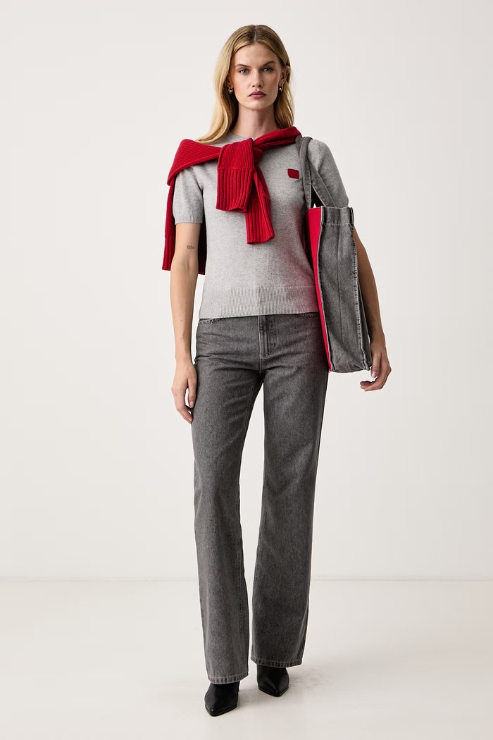 Max&Co. T-shirt swetrowy damski bawełniany z elastanem CHENZIA 2626366013200 szary AW26