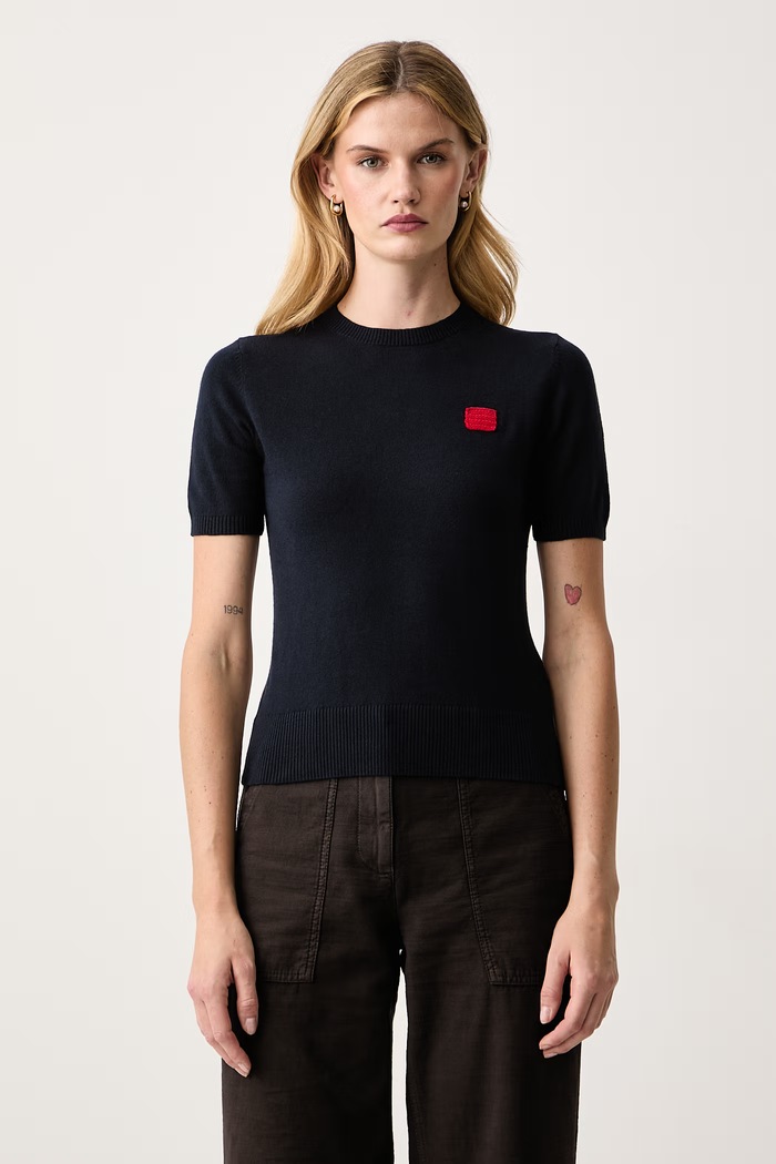 Max&Co. T-shirt swetrowy damski bawełniany z elastanem CHENZIA granatowy 2626366013200
