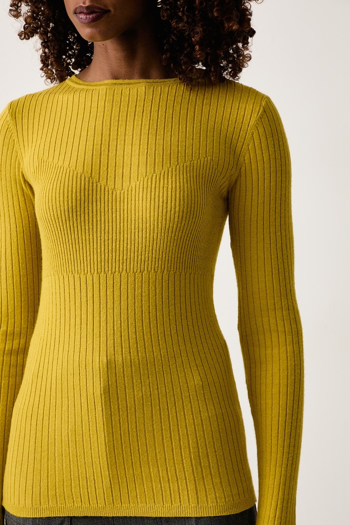 Sweter damski z dodatkiem wełny Patrizia Pepe 2K0096.K7S0 żółty