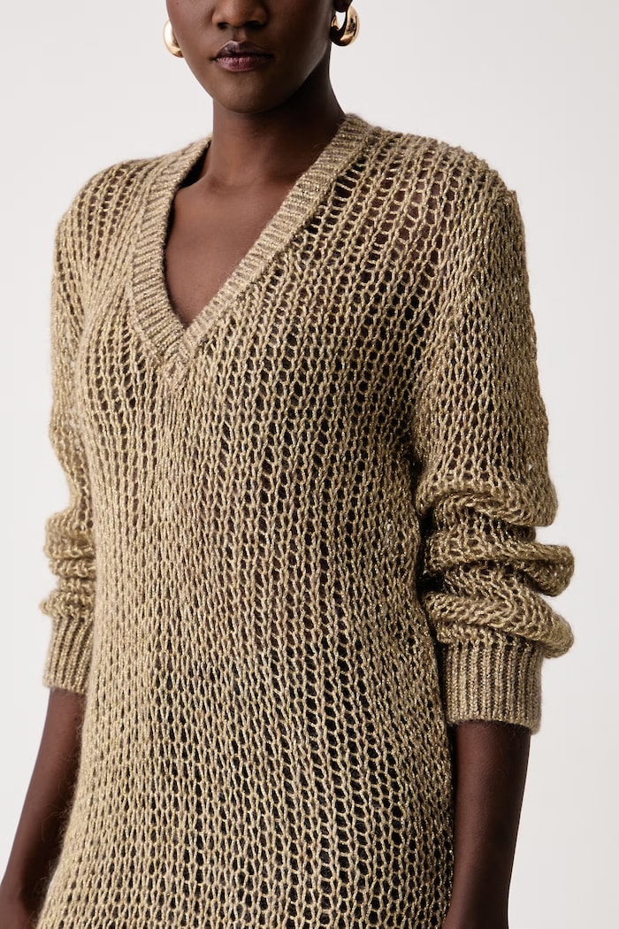 Sweter damski ażurowy Patrizia Pepe 2K0084.KK030 złoty