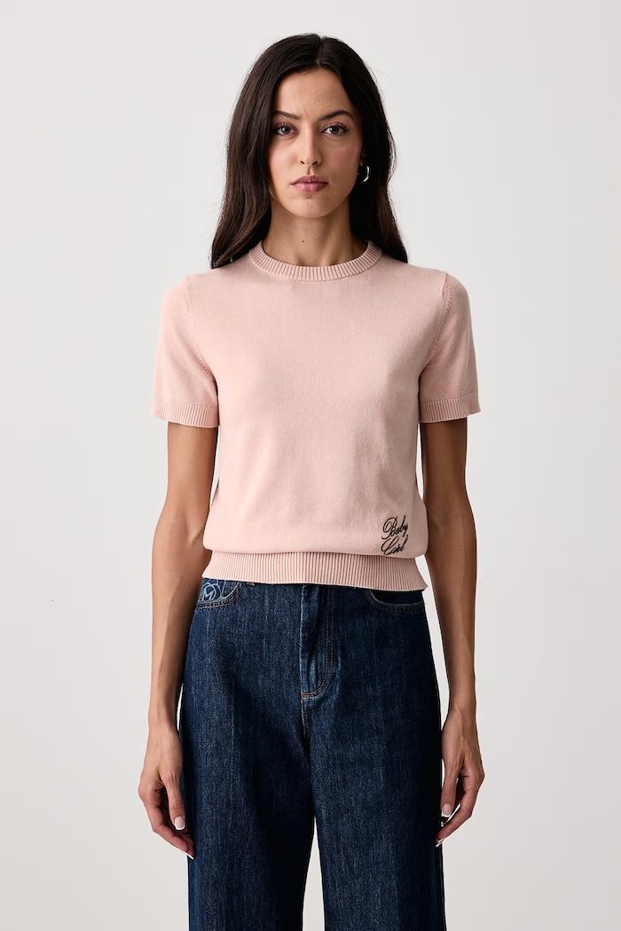 Max&Co. Sweter z krótkim rękawem damski bawełniany ONDATA różowy 2626366111200