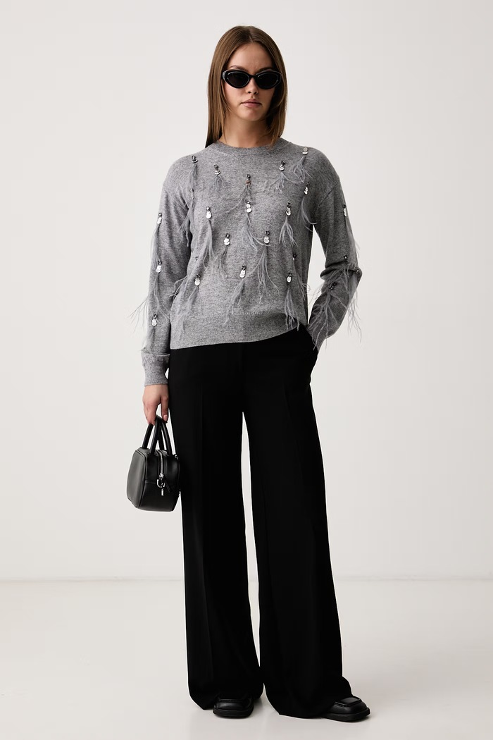 Kaos Sweter damski z wełną SI1NT050 szary AW26