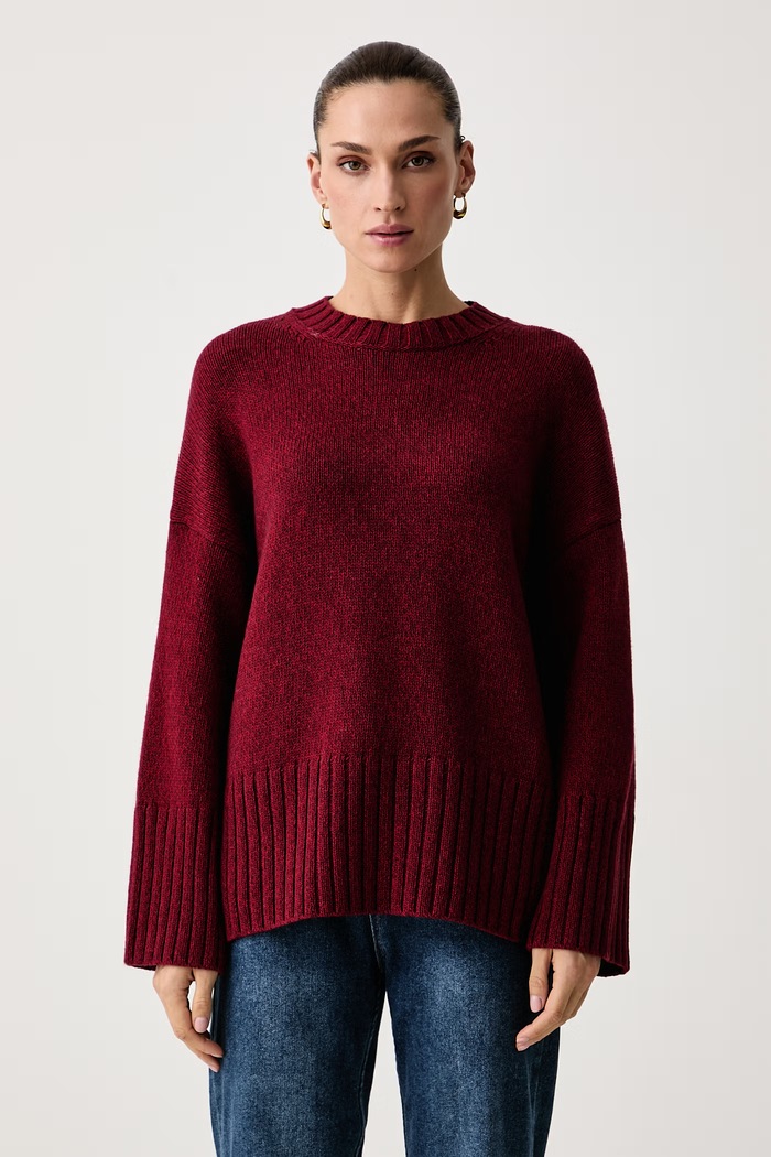 Barbour Sweter damski z dodatkiem wełny Gaia bordowy LKN1827