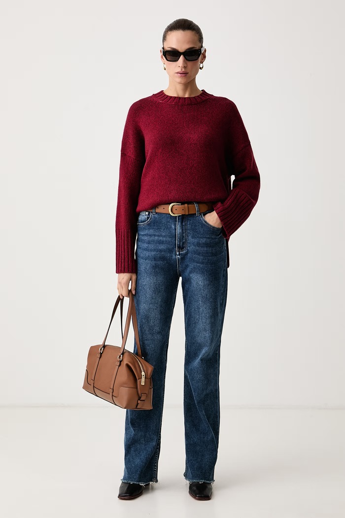 Barbour Sweter damski z dodatkiem wełny Gaia LKN1827 bordowy AW26