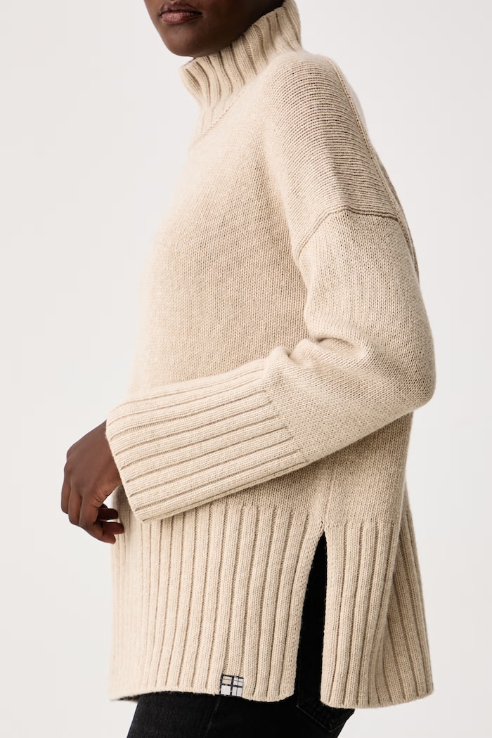 Sweter damski z dodatkiem wełny May Barbour LKN1825 beżowy