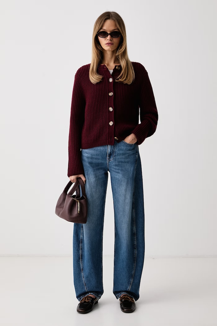 Barbour kardigan damski z wełną Adalyn LKN1817 bordowy AW26