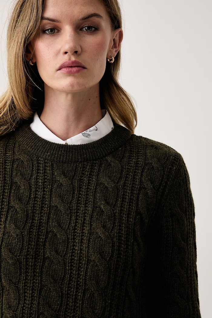 Sweter damski z wełną Joan Barbour LKN1802 zielony