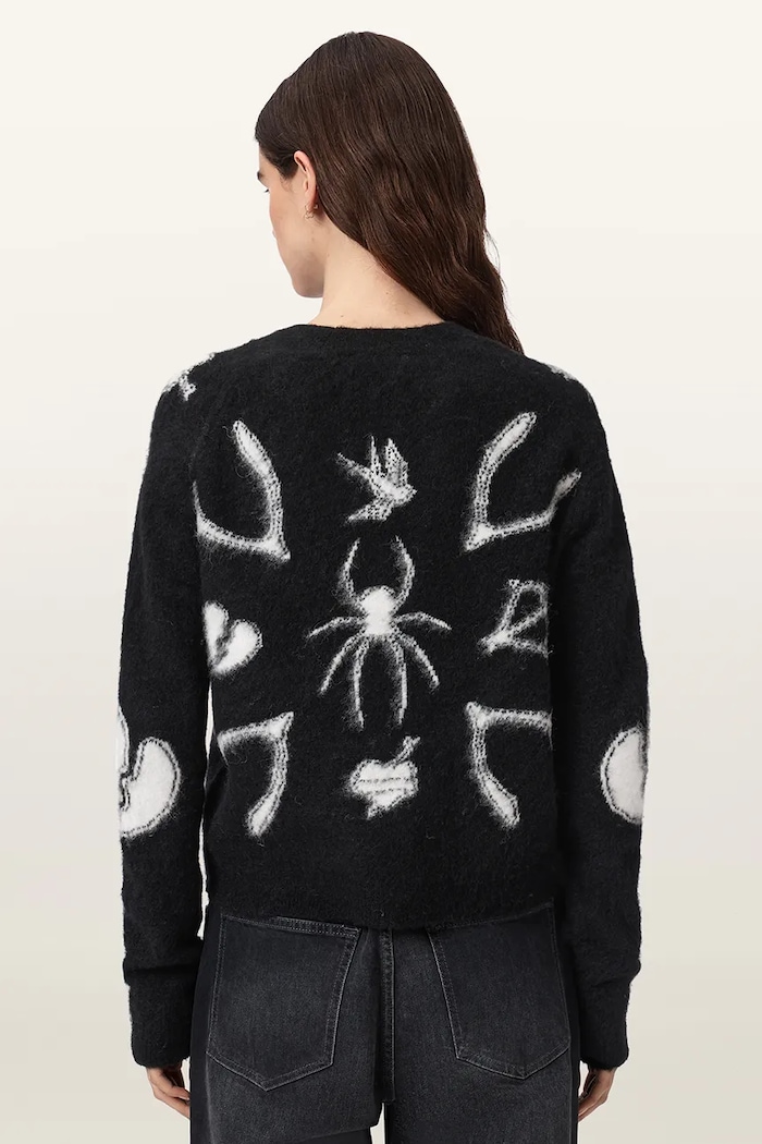 AllSaints Kardigan damski z wełną CHARM W056KF czarny AW26