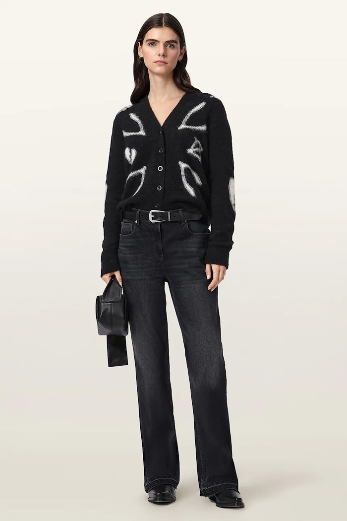 Odzież AllSaints Kardigan damski z wełną CHARM W056KF czarny