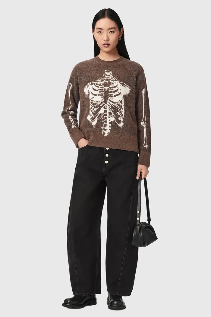 Odzież AllSaints Sweter damski z wełną merino RIBSPILL W034KF brązowy