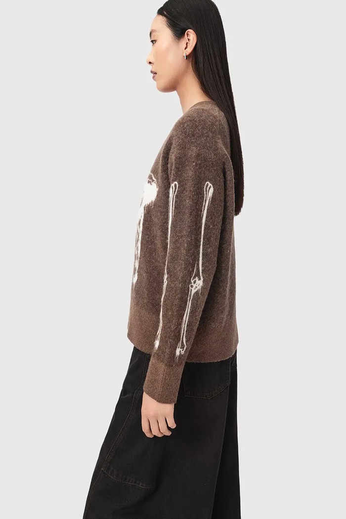 Sweter damski z wełną merino RIBSPILL AllSaints W034KF brązowy