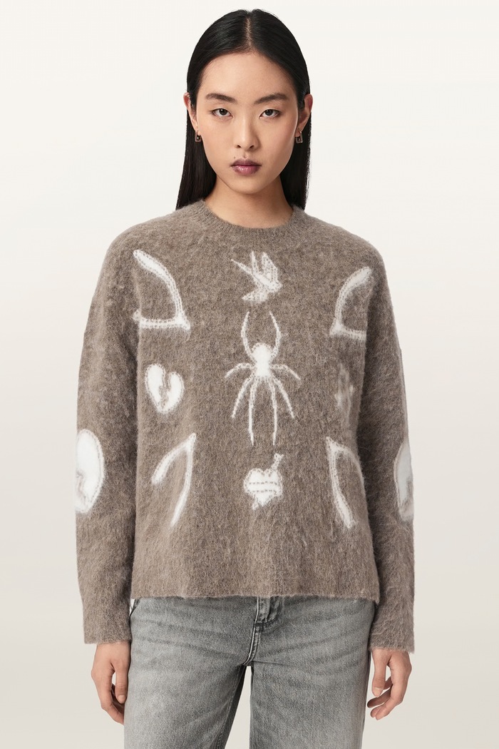 AllSaints Sweter damski z wełną CHARM brązowy W032KF