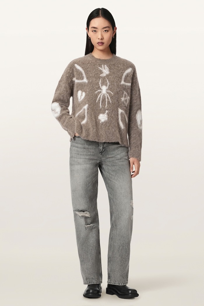 Odzież AllSaints Sweter damski z wełną CHARM W032KF brązowy