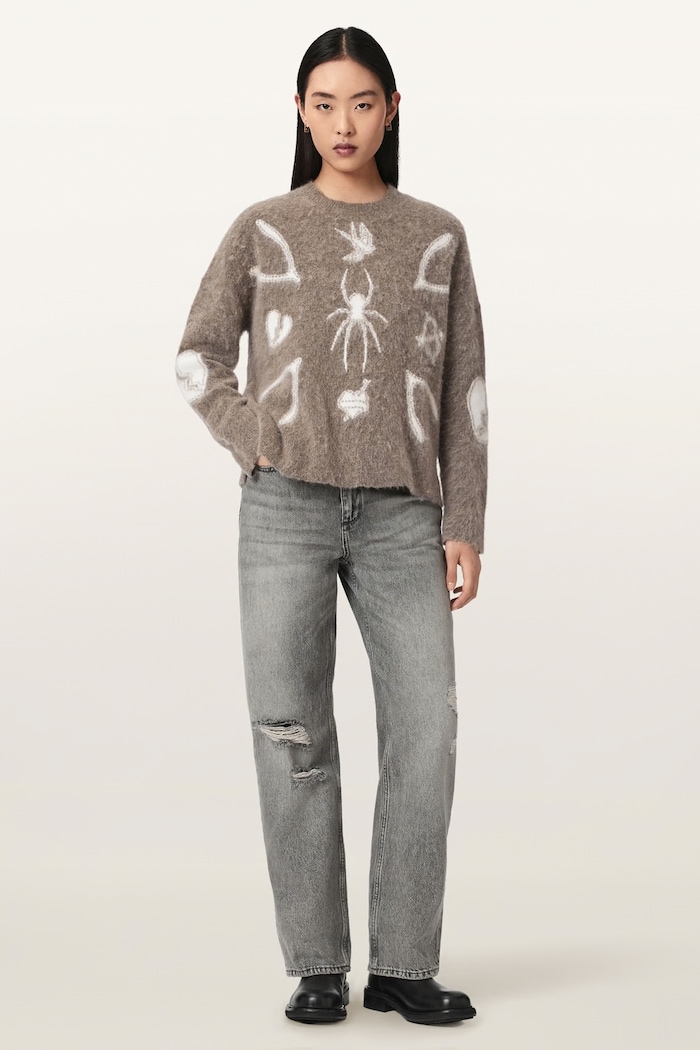 Odzież AllSaints Sweter damski z wełną CHARM W032KF brązowy