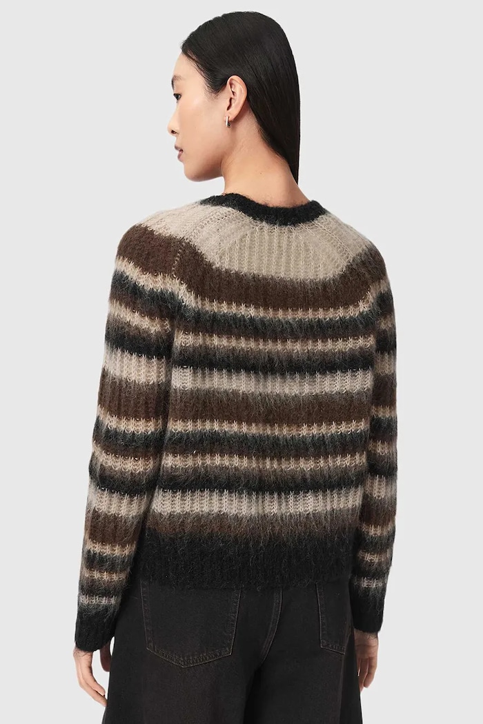 AllSaints Sweter damski z wełną REGA AS W017KF brązowy AW26