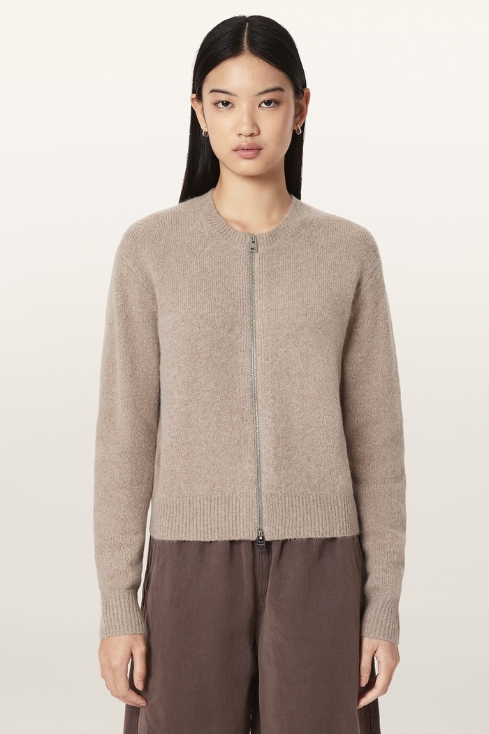 AllSaints Kardigan damski z dodatkiem wełny EFFIE beżowy W013KF