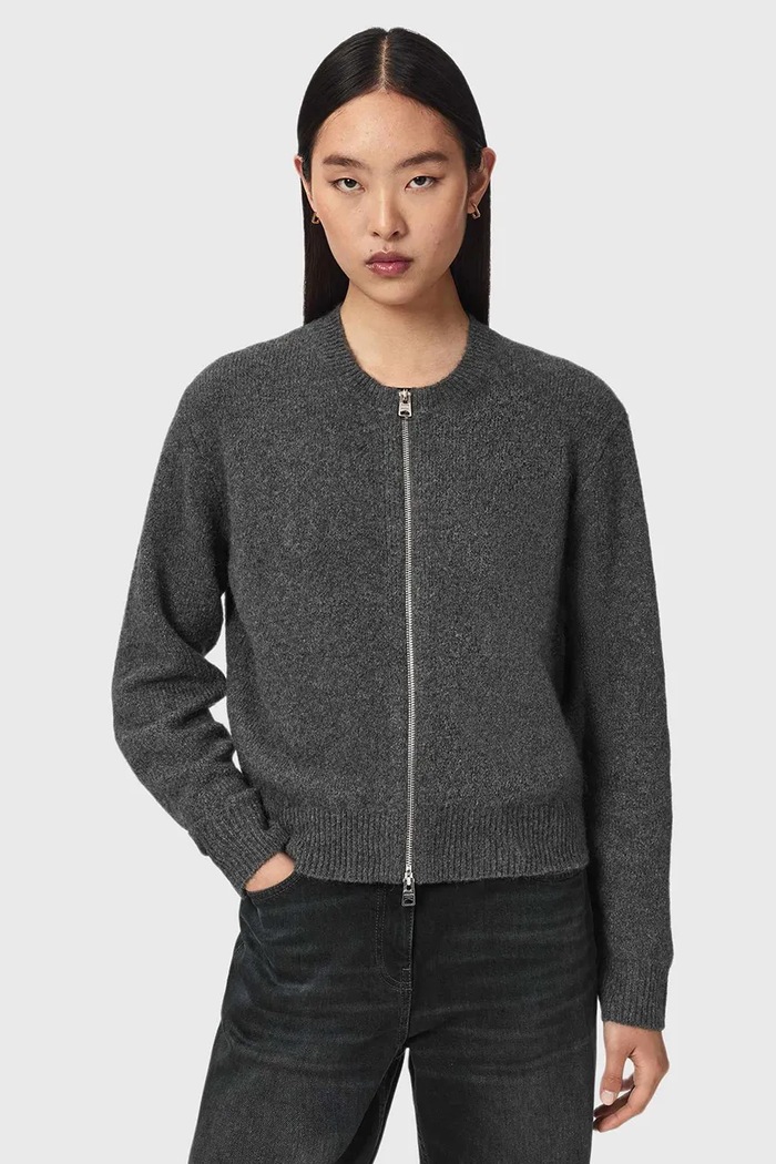 AllSaints Kardigan damski z dodatkiem wełny EFFIE szary W013KF