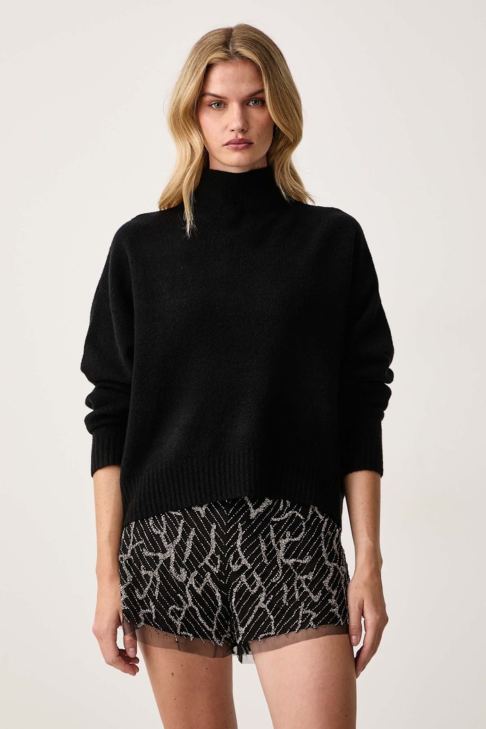 AllSaints Sweter damski z dodatkiem merino ASHA czarny W139KF