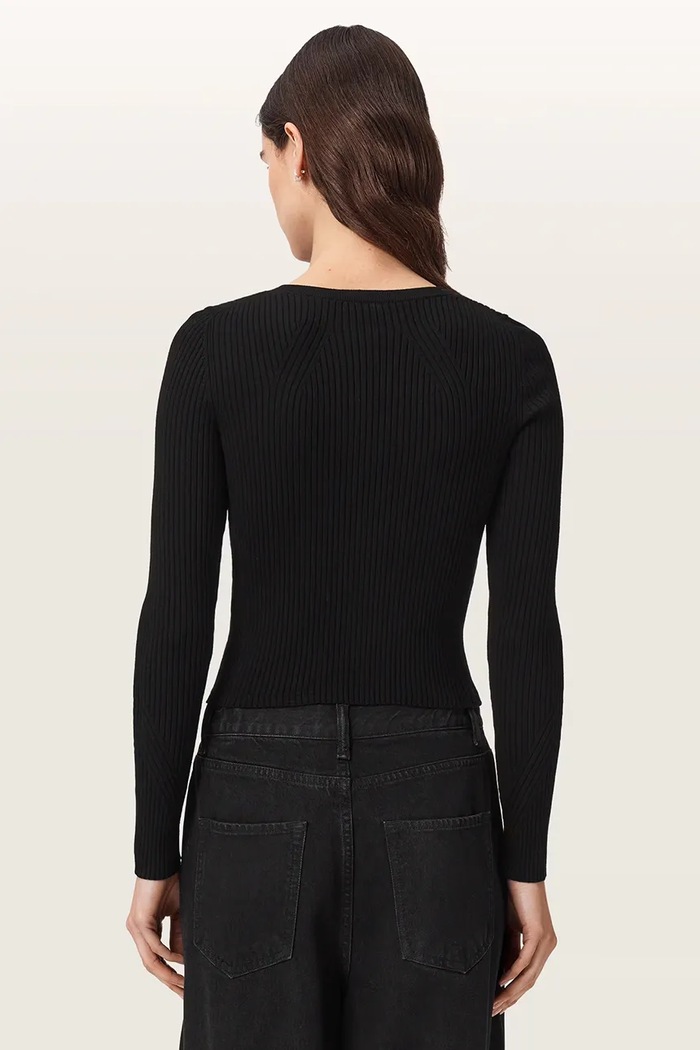 AllSaints Kardigan damski z wiskozą CRUZ ZIP W036KF czarny AW26