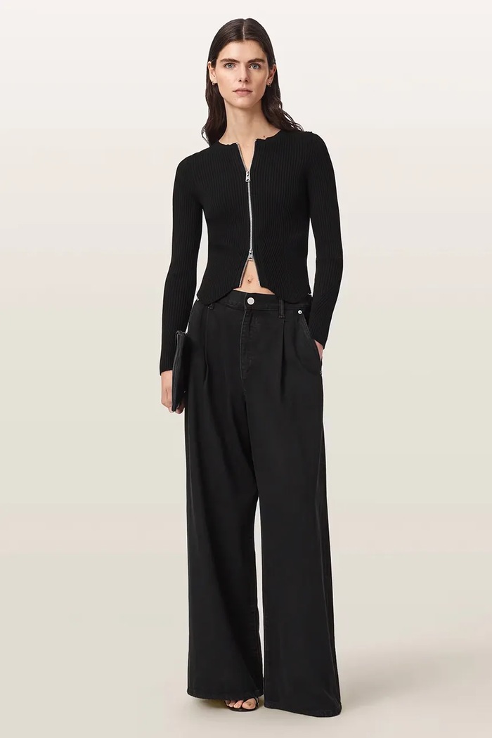 Odzież AllSaints Kardigan damski z wiskozą CRUZ ZIP W036KF czarny