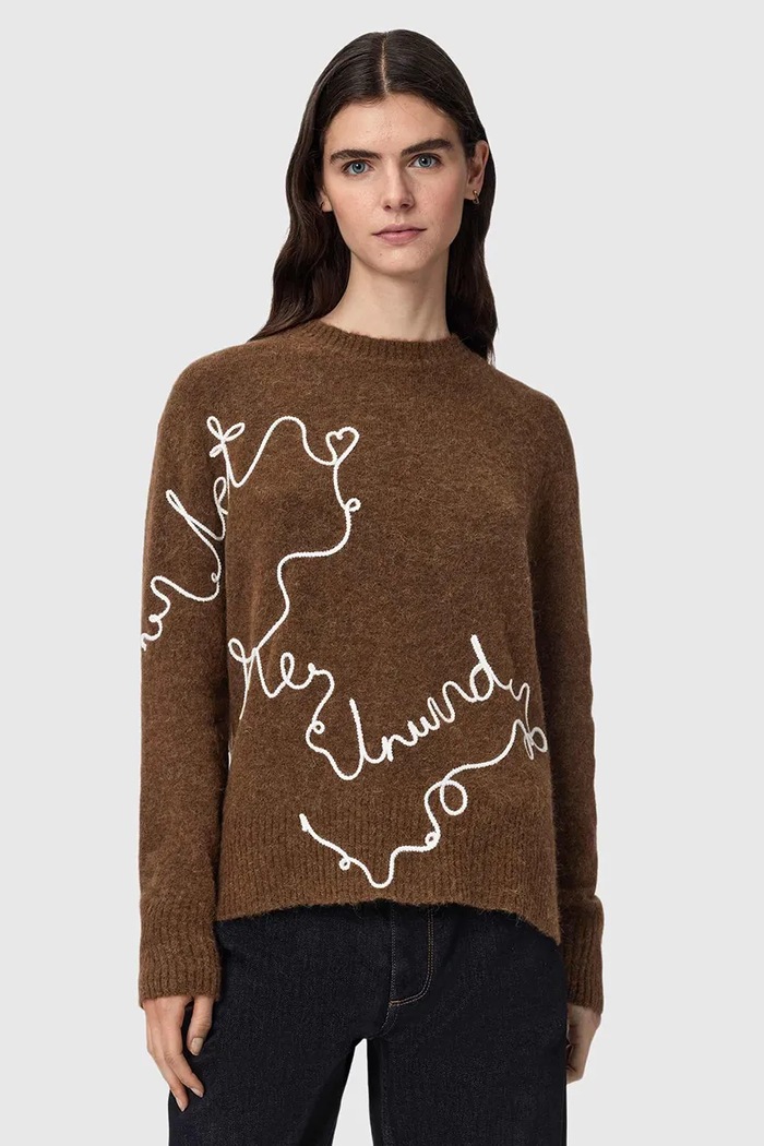 AllSaints Pulover pentru femei cu lână UNWIND maro W033KF