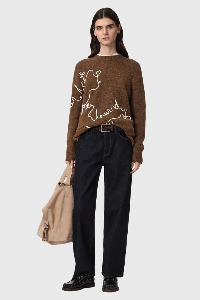 Îmbrăcăminte AllSaints Pulover pentru femei cu lână UNWIND W033KF maro