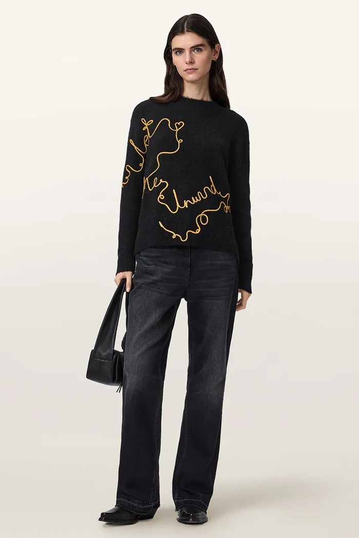 AllSaints Sweter damski z wełną UNWIND czarny W033KF