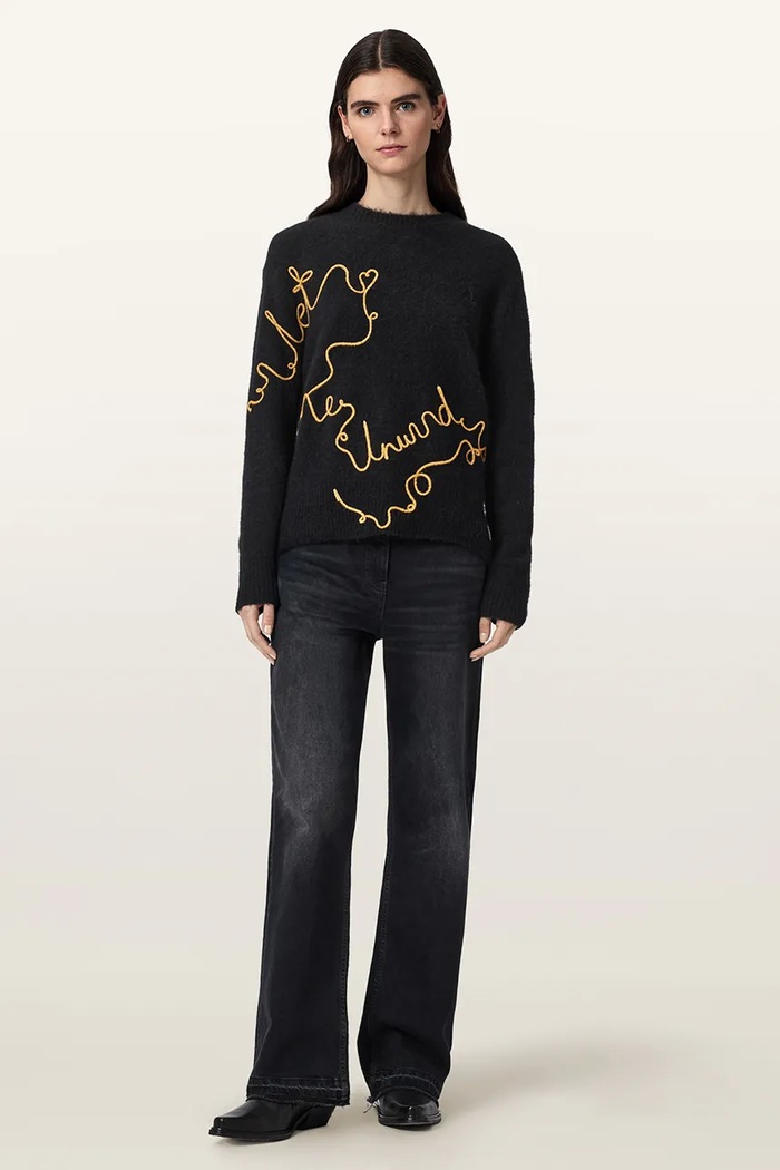 Odzież AllSaints Sweter damski z wełną UNWIND W033KF czarny