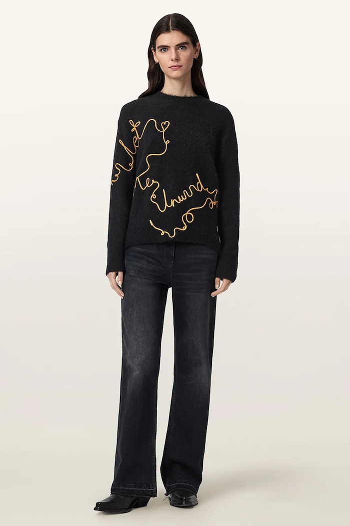 Odzież AllSaints Sweter damski z wełną UNWIND W033KF czarny