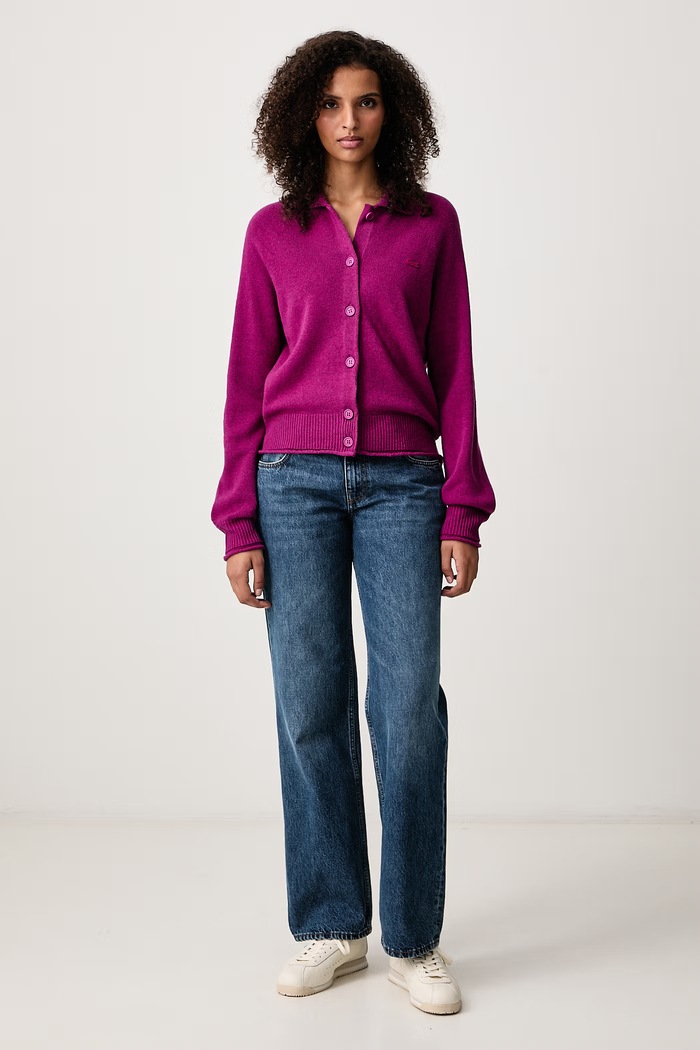 Lacoste Cardigan din lână merino pentru femei AF8274.ZK2 violet AW26