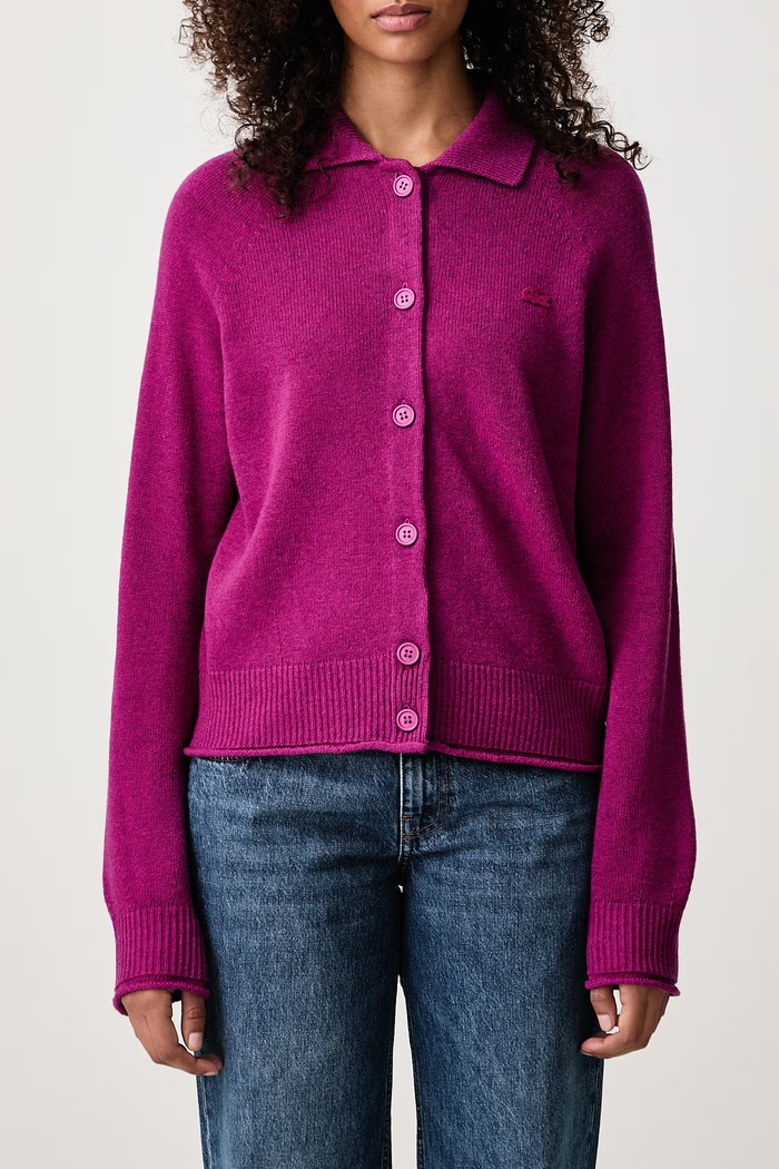 Cardigan din lână merino pentru femei Lacoste violet AF8274.ZK2