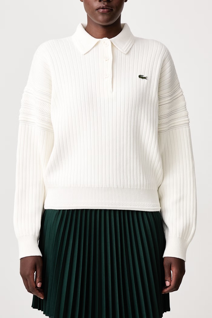 Sweter bawełniany damski Lacoste beżowy AF8272.70V