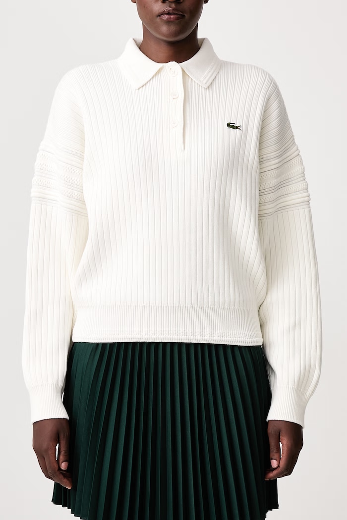 Sweter bawełniany damski Lacoste beżowy AF8272.70V
