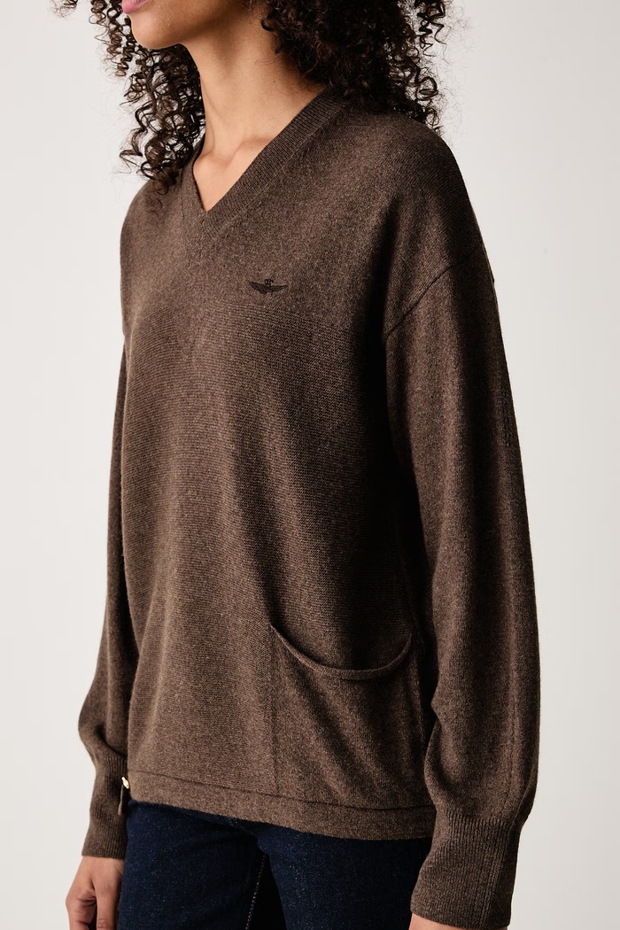 Sweter damski z dodatkiem wełny Aeronautica Militare MA1651DL00946 brązowy