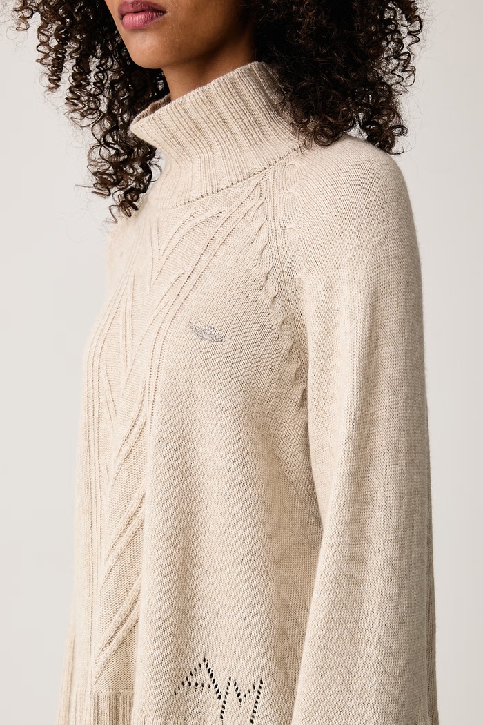 Sweter damski z dodatkiem wełny Aeronautica Militare MA1649DL00945 beżowy