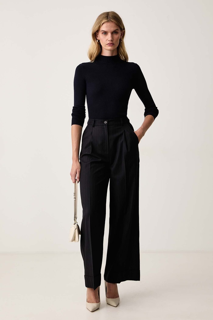 Marella Sweter damski z dodatkiem wełny MLLERESIA 2623366312200 granatowy AW26