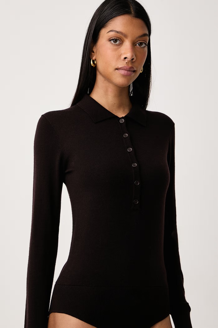 Body damskie z wełny merino Fracomina B126WT5033K56701 brązowy