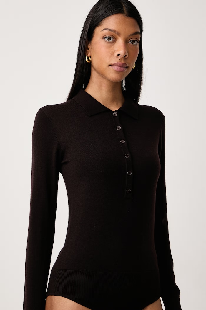 Body damskie z wełny merino Fracomina B126WT5033K56701 brązowy