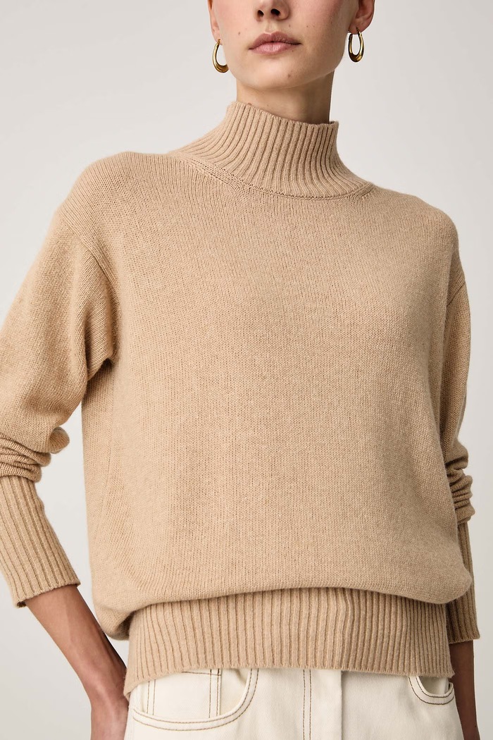 Sweter damski z dodatkiem wełny FAY NMWC1536010ZJC beżowy