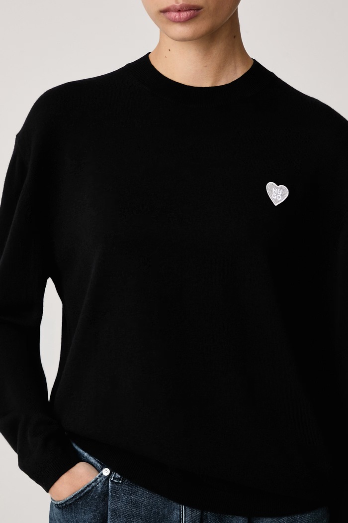 Sweter damski z wełną Sessiria HUGO 50569394 czarny