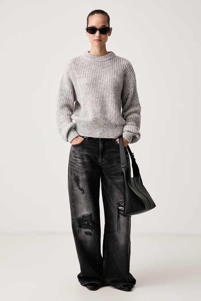 HUGO Blue Sweter damski z wełną Slogeryna_B 50571691 szary AW26