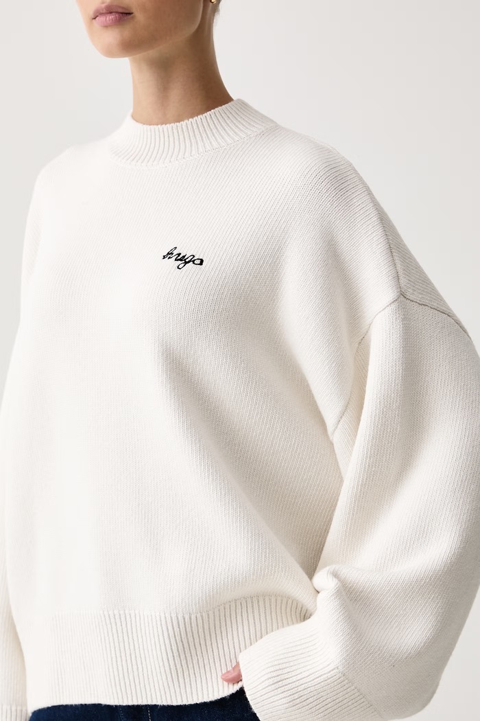 Sweter damski z bawełną Shenny_B HUGO Blue 50569622 beżowy