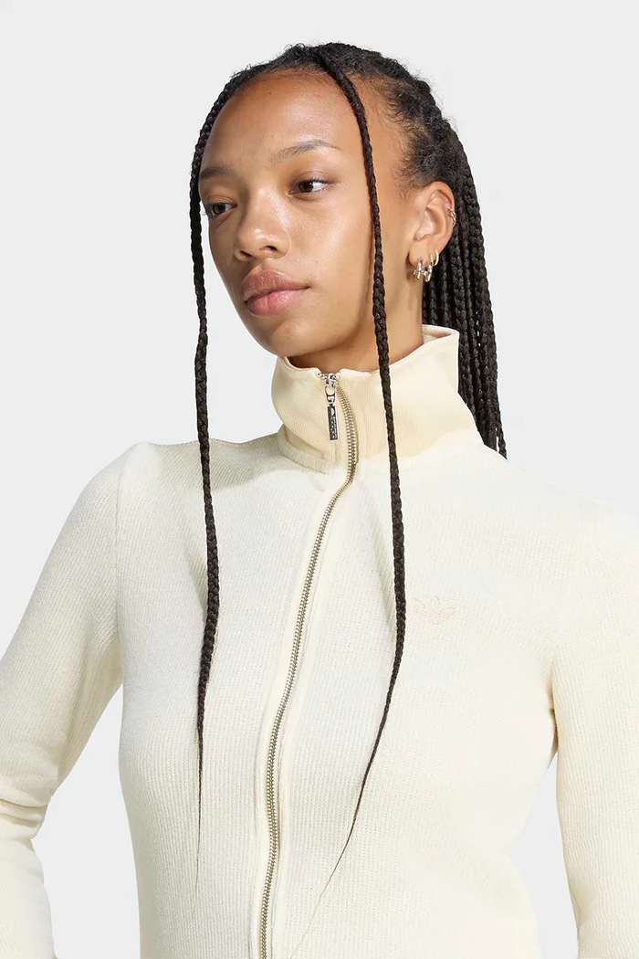 Kardigan damski Chenille Zip Up adidas Originals LF6578 beżowy