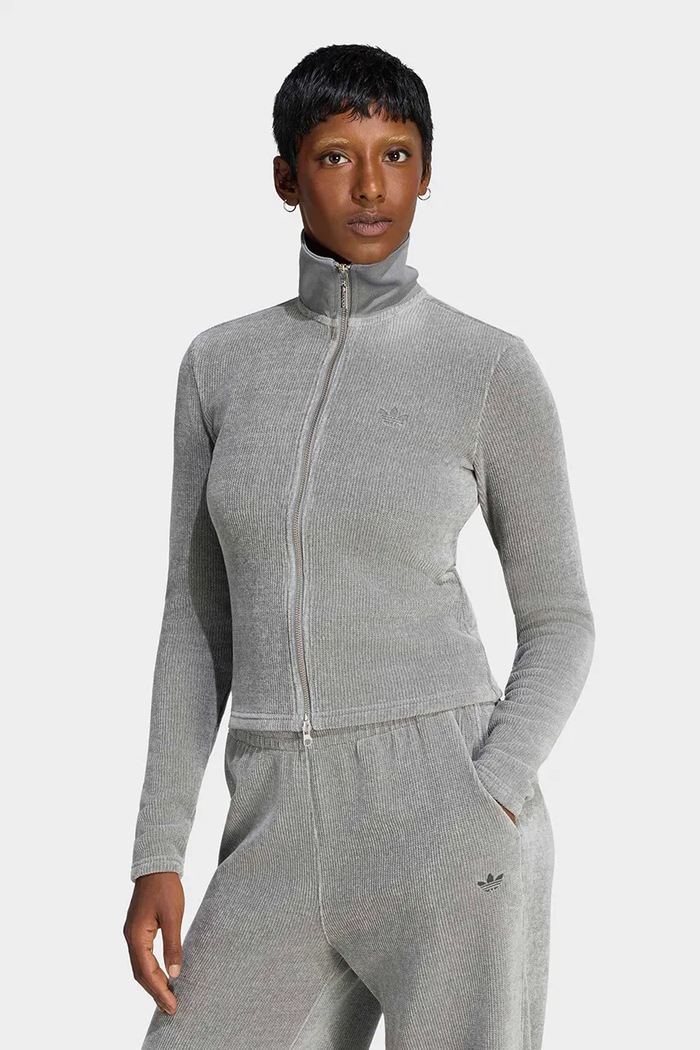 adidas Originals Kardigan damski Chenille Zip Up szary LF6541