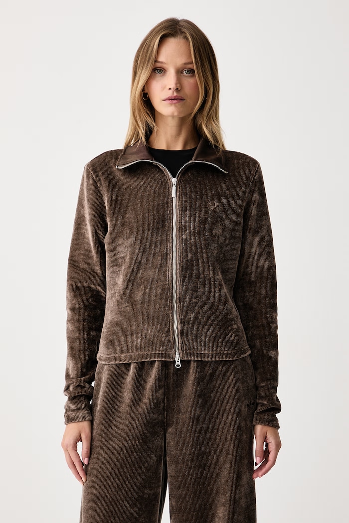 adidas Originals Sveter na zips dámsky Chenille Zip Up hnedá LF6540