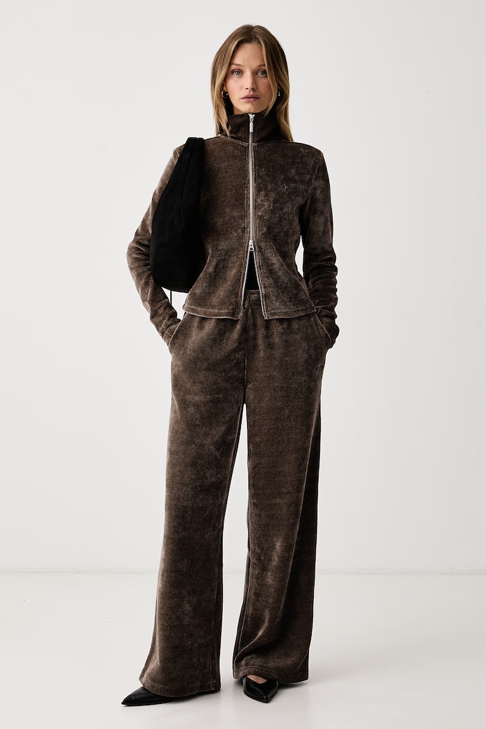 adidas Originals Sveter na zips dámsky Chenille Zip Up LF6540 hnedá AW26