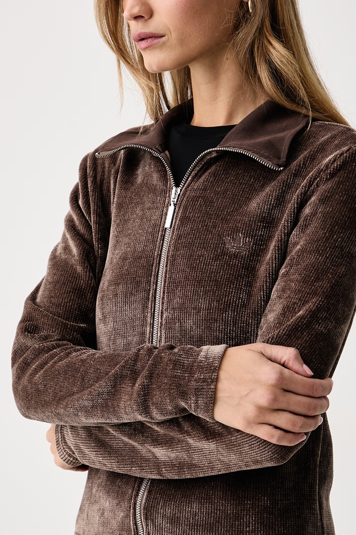 Vesta za žene Chenille Zip Up adidas Originals LF6540 smeđa