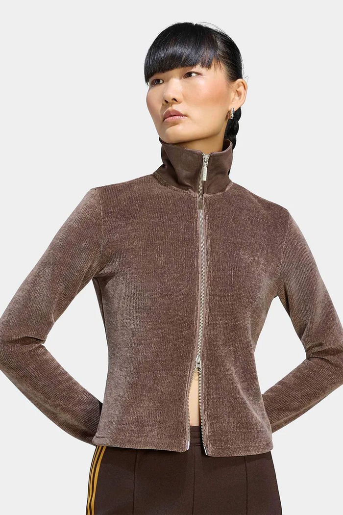 Sweter rozpinany damski Chenille Zip Up adidas Originals LF6540 brązowy